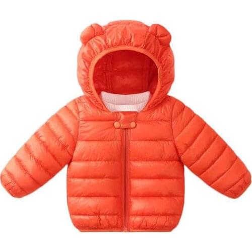 Winter Kids Thick Warm Cartoon Ear Hooded Light Down Coat Children Jacket Cardigan Tops Outerwear
