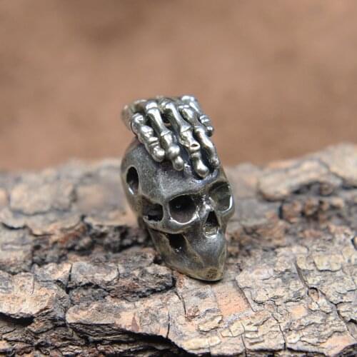 DIY EDC Outdoor Gadget Accessories Paracord White Brass Skeleton Hand Touch Skull Head Knife Beads Car Keychain Lanyard Pendants