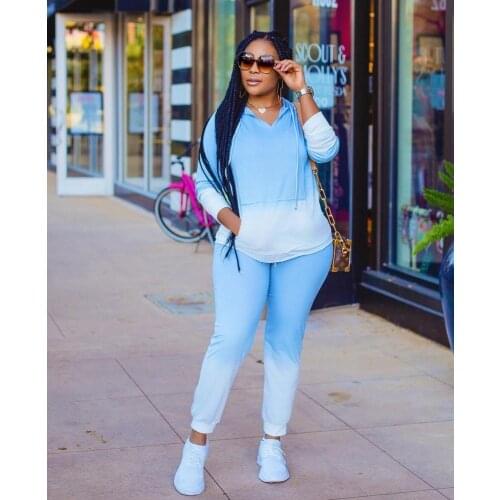 DPSDE 2020 spring new fashion street girl style sets long sleeve hooded neck top elastic long pants printed two piece sets