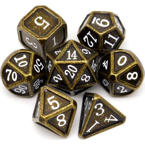 Haxtec Metal DND Dice Set W/ Gift Metal Box Classic Collection Polyhedral Dice Set for RPG Games-Antique Bronze White Numbers