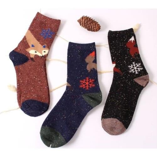 Cotton Comfortable Fox Animal Socks Dot Strip Snow Letter Patten Cartoon Elasticity Wool Owl Christmas Gifts Winter Warm Socks