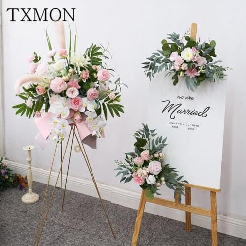 Custom Made Pink Rose Artificial Floral Wedding Decoration Flower Row/Ball Water Card Welcome Holiday Simulation Fake Flowers