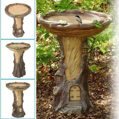 1pc Tree House Bird Feeder Yard Decor Resin Ornament Outdoor Garden Stand Feeding House Type Bird Feeder Bath Accessories