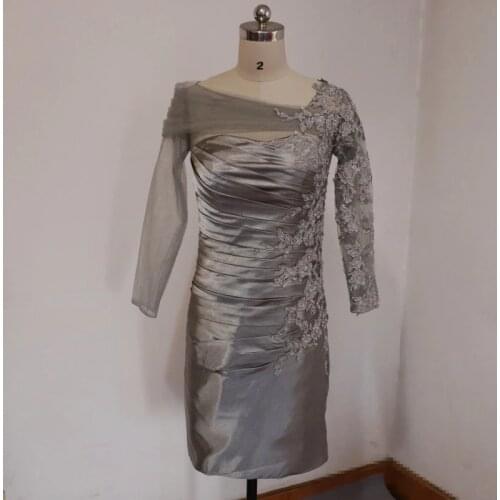 Short Mother of the Bride Dresses Sliver Three Quarter Sleeve Groom Mother Gowns Sheath Appliques vestido de madrinha S626
