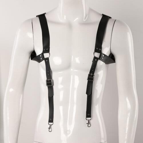 Vintage Medieval Suspender for Men Gothic Punk Body Chest Harness Top Wet Look Restraints Leather Straps Sexy Homme Muscle Belt