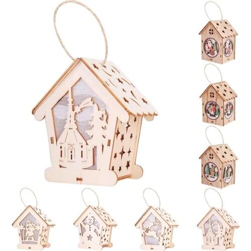 Creative Christmas Hanging Ornament Lovely Light Up House Desktop Ornament Xmas Tree Decoration Small House Shape Gifts Crafts
