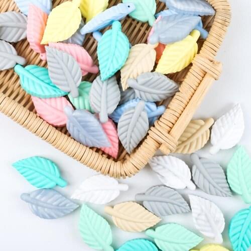 Lets make Newly 10pc Silicone Teether Silica gel leaves Handmade Accessories Teething Toys for Baby Gift Teether tool 2020 hot