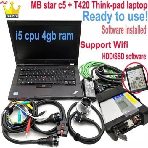 Mb Star C5 SD Connect full Software HDD SSD Multiplexer with laptop T420 i5 cpu 4GB pc think-pad WIFI Car Diagnostic Scan Tool