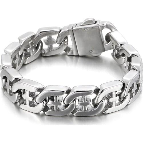 HAOLYNJOY 14mm Punk Hollow Accessory Chain Mens Stainless Steel Bracelet Party Jewelry Cuban Chain