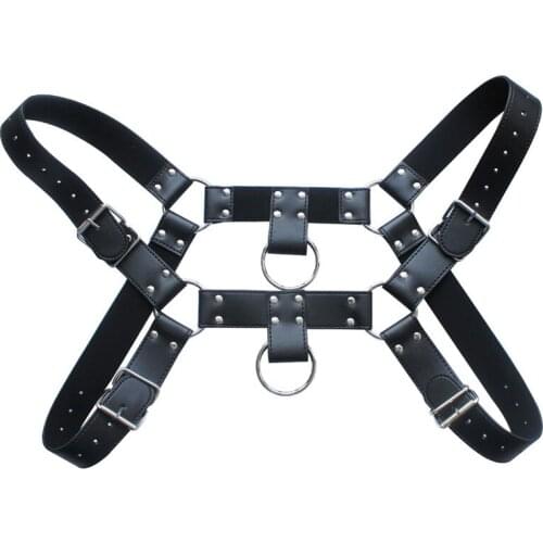 Mens Adjustable PU Leather Chest Harness Buckled Club Wear Bondage Costume H Bulldog Harness 4 Straps Chest Harness