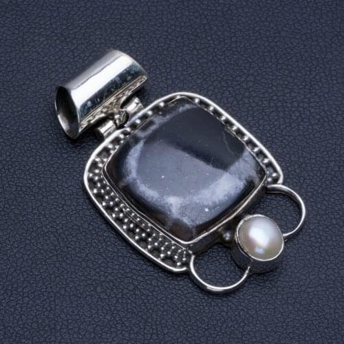 Natural Septarian Geode and River Pearl Punk Style 925 Sterling Silver Pendant 1 1/2" R0492