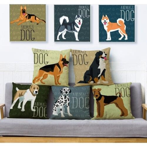 Cartoon Animal Pet Dog Throw Pillow Cover 45*45cm Cushion Covers Dalmatian Bulldog Pillows Cases Home Decor Linen Pillow Case