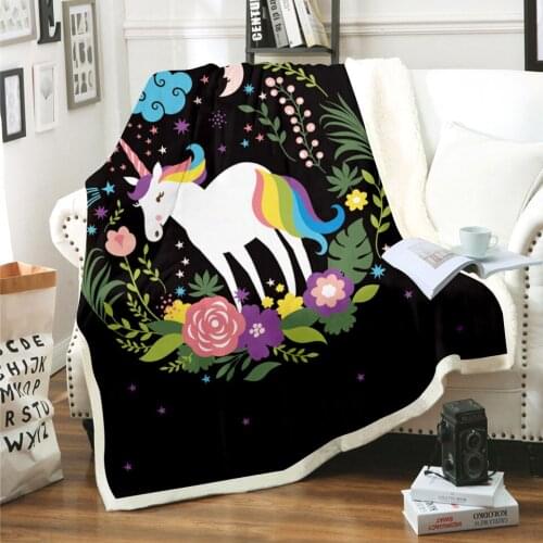 Unicorn Rainbow Horse Blanket 3D Print Sherpa Blanket on Bed Kids Girl Flower Home Textiles Dreamlike Style 07
