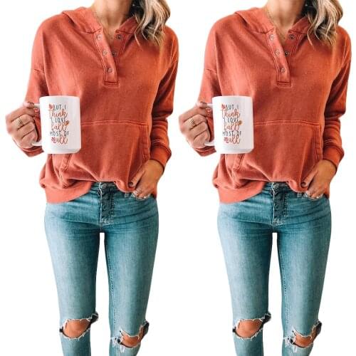 Hooded Single Breasted Long Sleeve Large Pocket Sweater with High Collar and Loose Pullover