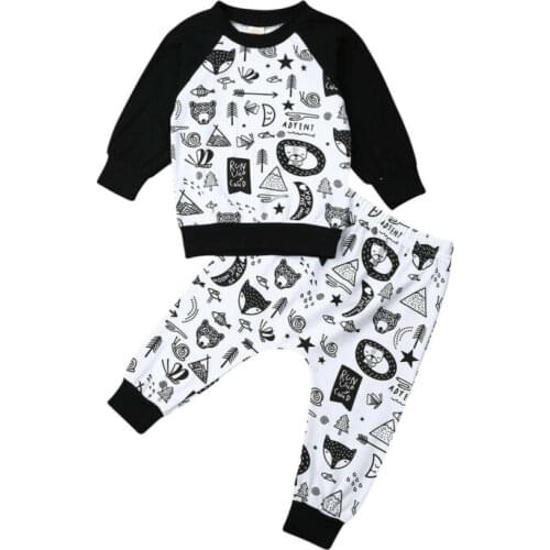 Autumn Fashion Cute Toddler Baby Boy Print Costume Long Sleeve Tops Pants Cartoon Outfits Set Cotton Kids Boys Clothes Sets