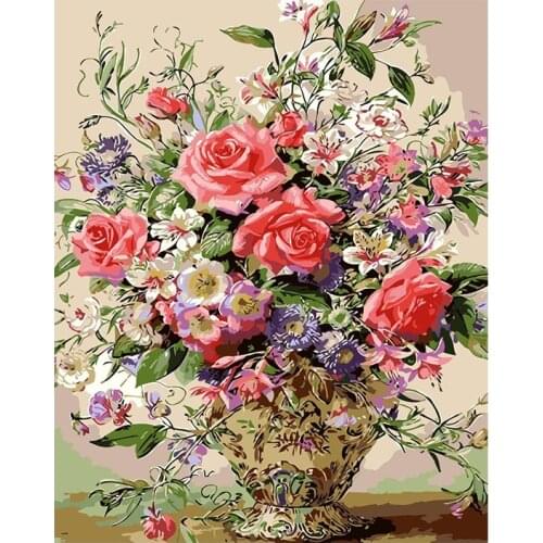 Rose Flowers Oil Paintings By Number On Canvas 40x50 Frame DIY Kits Coloring For Drawing Pictures For Adults Home Decoration Art