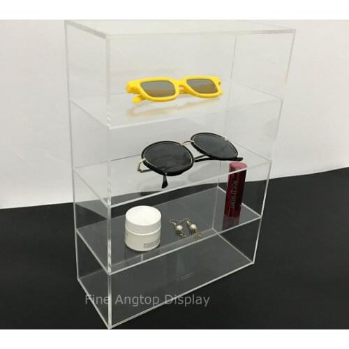 Modern Clear Acrylic Desktop Cosmetic Storage Organizer Rack 4 Shelf Sunglasses Eyewear Display Case