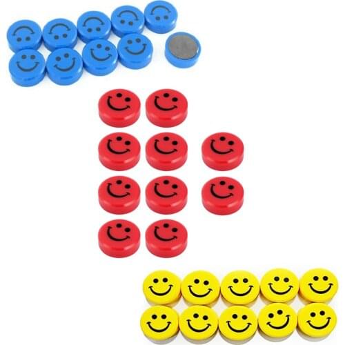 XRHYY 10 Pcs 30MM Diameter Blue/Red/Yellow Plastic Smile Pattern Cover Round Shaped Blackboard Magnetic Stickers For Home School