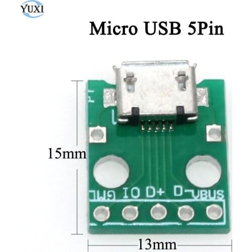 YuXi 2pcs Micro USB to DIP Adapter 5pin 5P Female Connector B Type PCB Board Converter for mobile phone