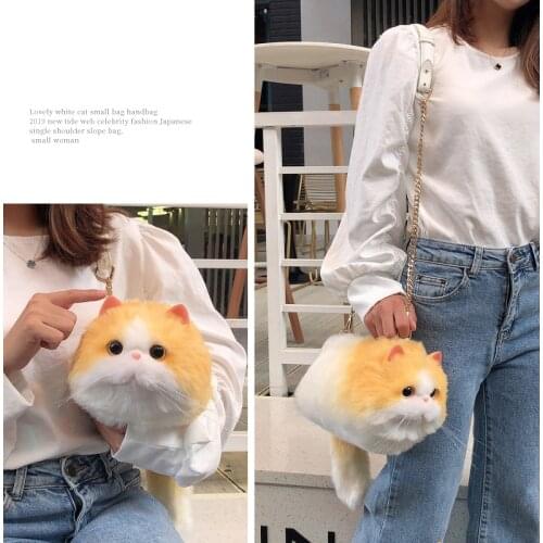 2021 new fashion Handmade imitation cats large capacity plush Garfield hot sell one-shoulder cross-body bag woman