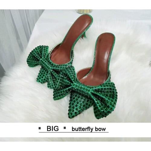 2020 New Summer Autumn Best Sell Fancy Shiny Rhinestone Big Butterflybow Slippers Diamond Point Toe High Heel Sexy Sandals Women