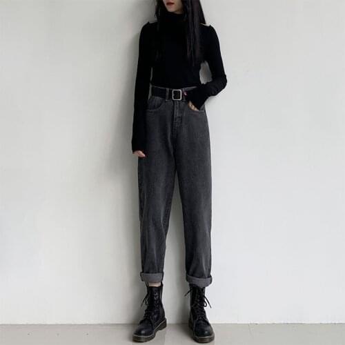 Woman Jeans Pants Jeans Womens Loose High Waist Black Gray Harem Trousers Pantalones Vaqueros Mujer