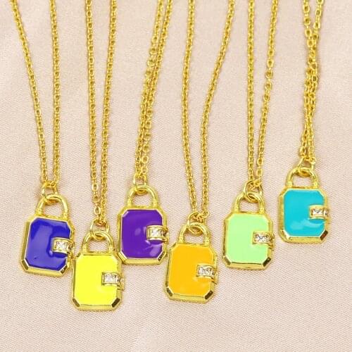 10 Pcs Enamel Lock Pendant Necklace Jewelry Pendant Necklace Jewelry Accessories Jewelry Necklace Gift 51822