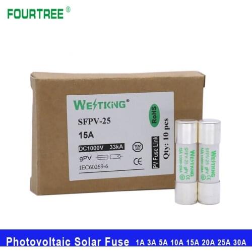 100Pcs PV Solar Fuse 1000V DC 10*38mm 1A 3A 5A 10A 15A 20A 25A 30A For Photovoltaic Power System Protection Pure Silver Melt