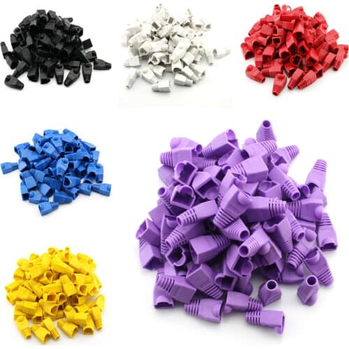 100pcs RJ45 Cat6 Cat5E Plugs Ethernet Network Cable Strain Relief Boots RJ45 Plugs Socket Boot Caps RJ-45 Connector 6 Colors