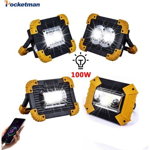 100W Portable Spotlight USB Led Work Lamp Worklight Flashlight Rechargeable 18650 Battery Outdoor Emergency Car Repair Light