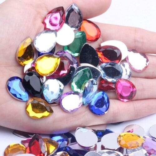 10x14mm 30pcs Flat Facets Acrylic Rhinestone Tear Shape Many Colors Choose Strass Nail Art Decorations Craft Art DIY Gems