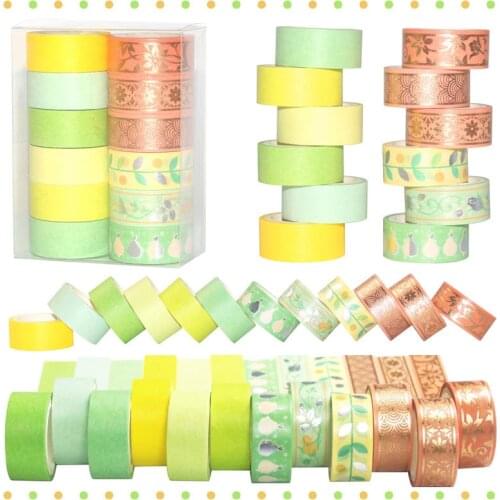 12 Pcs/Set Solid Color Washi Tape Gold Silver Foil Masking Tape Cute Decorative Adhesive Tape Sticker Scrapbook Diary Stationery