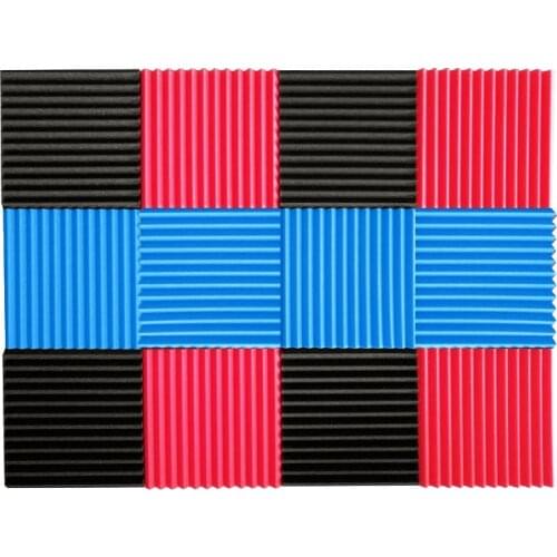 12 Pcs Acoustic Panels Soundproofing Foam Acoustic Tiles Studio Foam Sound Wedge Black+Red+Blue Promotion