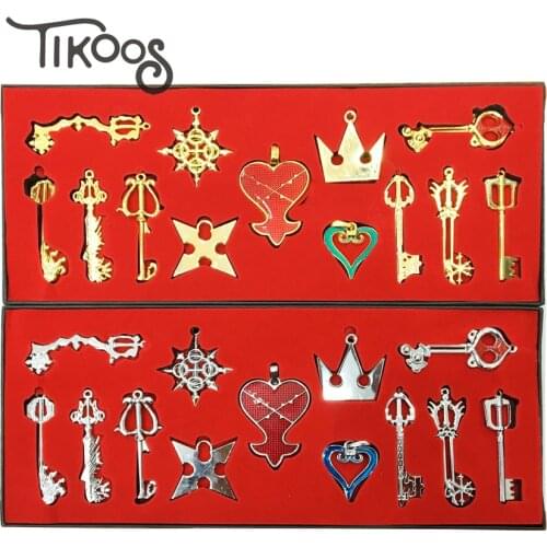 13pcs/set Kingdom Hearts Necklace Keychain Fashion Pendants Cosplay Game Jewelry Gift