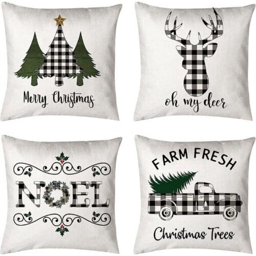 4PCS Christmas Pillow Covers Farmhouse Black Buffalo Plaid Throw Cushion Covers for Sofa, Couch, Bed
