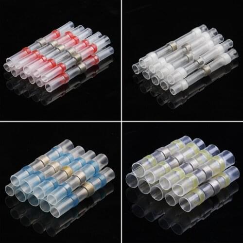 60/30Pcs Heat Shrinkable Wire Connectors Waterproof Sleeve AWG22-10 Butt Electrical Splice Tinned Solder Seal Terminals