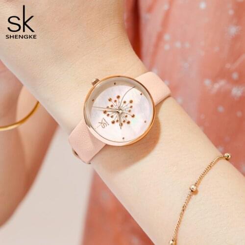 Shengke Business Flower Watches Women Watch Casual 30M Waterproof Quartz High Quality Leather Strap Sport Ladies WristWatch Gift