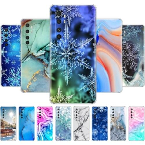 For Xiaomi Mi Note 10 Lite Case 6.47inch Soft Silicon Tpu Back Phone Cover On Note10 Lite Bag marble snow flake winter christmas