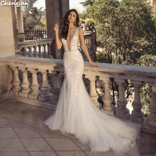 Chengjun Western Long Beautiful Mermaid Pattern Lace Wedding Gown Bridal Dress