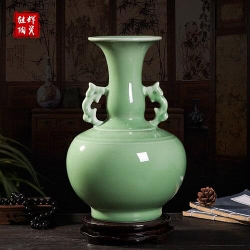 Jingdezhen porcelain color glaze Douqing double ear Zhaocai vase Chinese classical living room craft gift ornaments