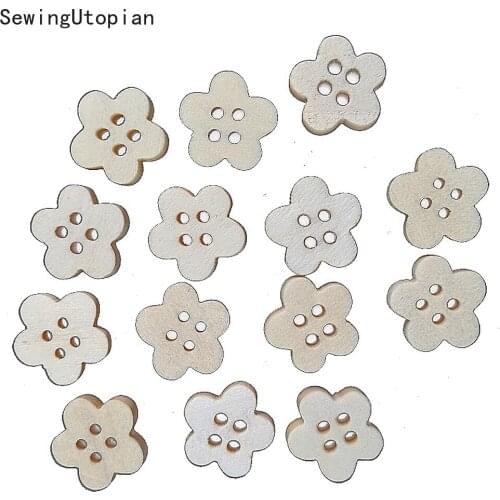 Wood Button 4Holes Flower Wooden Buttons for Scrapbooking Crafts DIY Baby Children Clothing Sewing Accessories Button Decoration