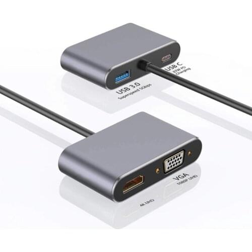 4-in-1 Docking Station Type-C To HDMI+VGA+USB3.0+PD Multifunctional Split Line Card Reader Hub Plug And Play