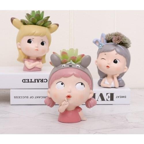 12 Style Cute Girl Succulent Flowerpot Resin Flower Pot Creative Plant Potted For Home Living Room Tabletop Garden Decoration