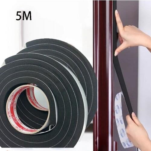 5M Sponge Tape Self Adhesive Sealed soundproofed Strip Black Foam Anti-collision Seal Gasket Kitchen Bathroom Household Tools