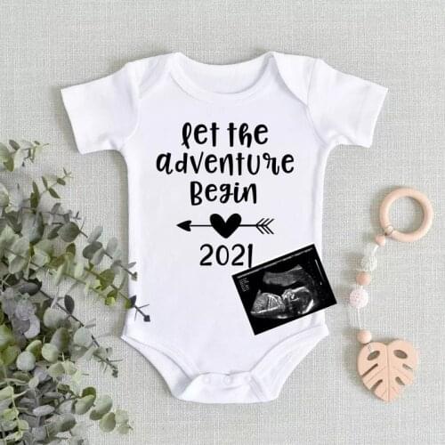Pregnancy Announce Newborn Baby Clothes Girls Boys Clothing Let The Adventure Begin 2021 Rompers Cotton Baby Bodysuit Onesies