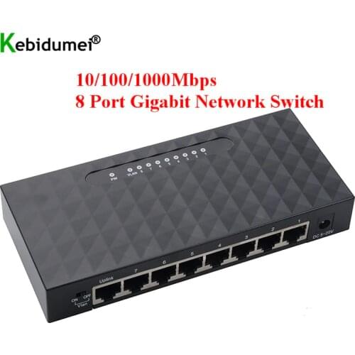 10/100/1000Mbps 8 Port Gigabit Network Switch Gigabit Ethernet Network Switcher RJ45 Lan Hub High Performance Ethernet EU Plug
