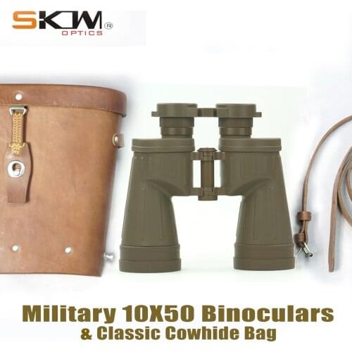 Military compact SKWoptics 10x50 Binoculars Hunting bak4 Roof Telescope with leather box
