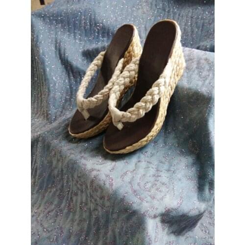 Summer Outdoor Pinches Shoes Wedged Flip-flops Large Size 42 43 Small 31 Thick Bottom Summer Shoes Straw Womens Slippers