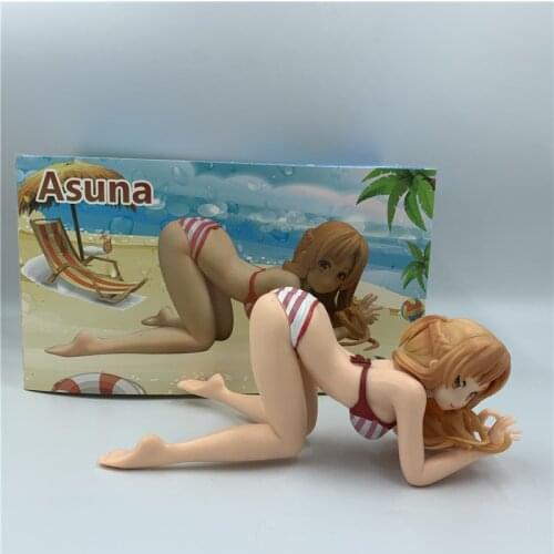Sword Art Online Yuuki Asuna Kirito Striped Kneeling Swimsuit Phone Holder PVC Figure Anime SAO Asuna Sexy Collectible Model 9cm