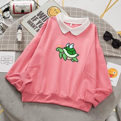 Kawaii Tortoise Hoodie Aesthetic Pullover Plus Size Sweatshirt Best Friends Hoodies Winter Tops Turn-down Collar Sweet Tracksuit